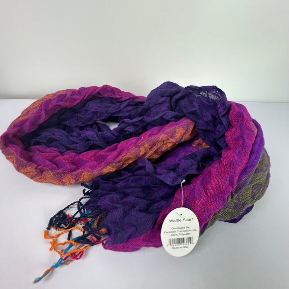 Factories Connection Women's Pashmina Multicolor Stripe Polyester Waffle Scarf - Picture 5 of 13